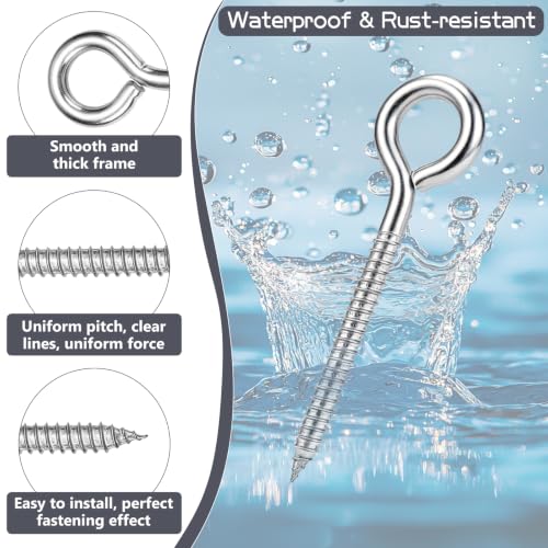 CUTHOLLOW 20PCS 4 inches Screw Eyes M8 304 Stainless Steel Eye Screws