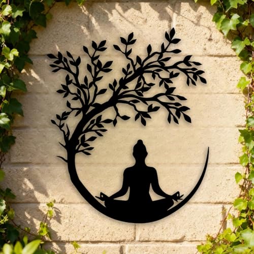 OPTYBVFD Tree of Life and Buddha Metal Wall Decor - Zen Room Decor Wall Art Home Decor for Living Room, Bedroom, Office, Yoga, Meditation (Black) Black