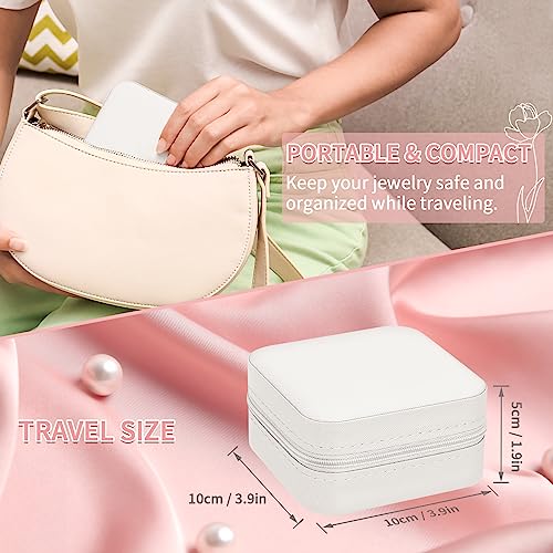 Leezmark 8 Pcs Jewelry Travel Case, Bridesmaid Gifts Set Of 8, Velvet Portable Jewelry Travel Organizer Small Bridesmaid Proposal Gifts Box Mini Storage Organizer Box, Beige-white White