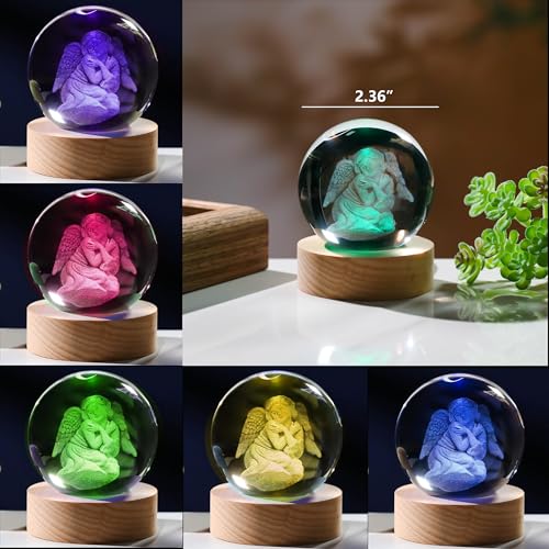 3D Angel Gifts for Women - Crystals Ball 60mm Angel Figurines Decor Glass Animals Figurine Stuff for Room Birthday for Best Friend Lovers Paperweight