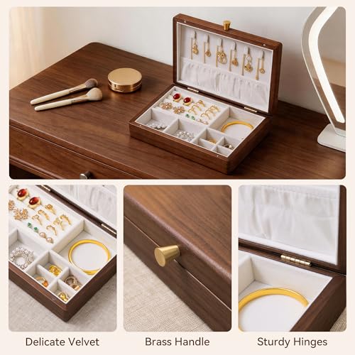 Black Walnut Wooden Jewelry Box, Velvet Lined Necklace Organizer for Women 1 Layer