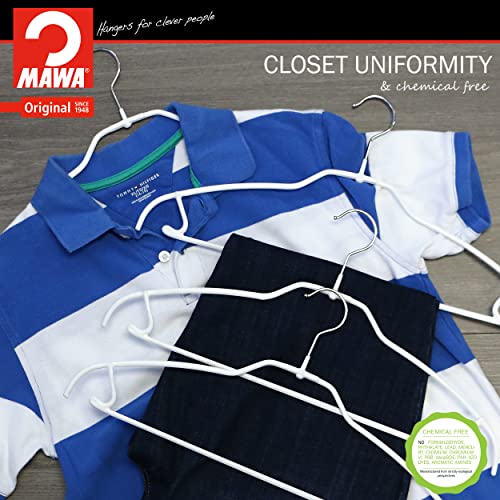 Mawa by Reston Lloyd Silhouette Ultra-Thin Series, Non-Slip Space Saving Shirt Hanger with Pant Bar & Skirt Hooks, Style 42/FTU, White Pack of 10