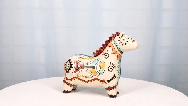Ebros Gift Native Tribal American Aztec Hopi Indian Style Equine Mustang Horse Animal Totem Spirit Figurine Collection Celestial Heaven and Earth Inspired Colorful Patterns