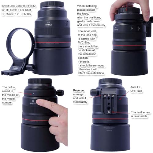 iShoot Lens Collar Tripod Mount Ring Compatible with Canon RF 85mm F1.2L USM DS, RF 85mm F1.2L USM, Support Vertical Shoot, Arca-Swiss Fit Quick Release Plate Bracket for Arca Fit Clamp & Stabilizer