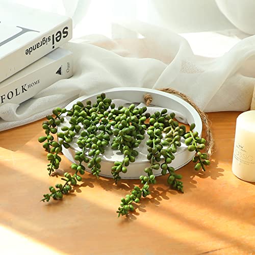Hanging Plant Artificial Succulents Fake String of Pearls Plants 12.2'' in Wooden Pot for Indoor Outdoor Wall Decor (1PCS) Green-1pcs