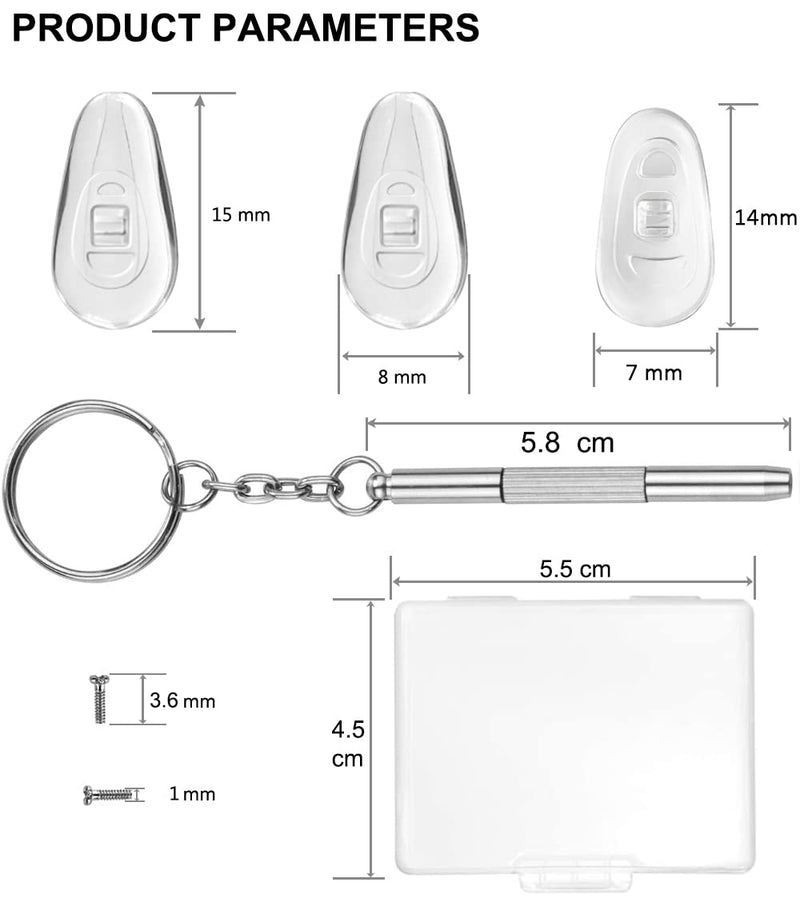 [Australia - AusPower] - PTSLKHN 5 Pairs of Eyeglass Nose Pads, Upgraded 15x8mm Soft Silicone Air Chamber Eyeglasses Nose Pads, Screw-in Glasses Nose Pad Replacement Kit. 5pairs-clear 