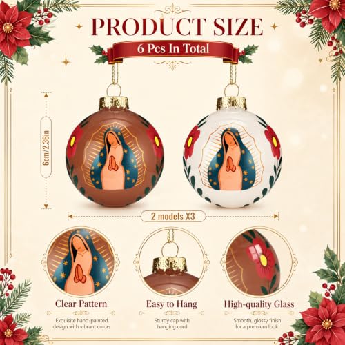 Civaner 6 Pcs Our Lady of Guadalupe Christmas Ornament, Catholic Decoration Virgin Mary