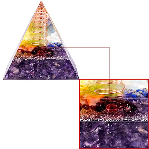 mookaitedecor Amethyst Crystal Stone Pyramid Ornament for Home Purple Amethyst/Copper Wire Rock Quartz