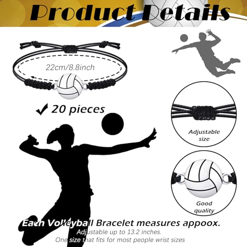 Skylety 20 Set Volleyball Party Favors 20 Pcs 13.5 oz Plastic Reusable Tumbler Cups with Lid and Straw 20 Pcs Bracelets for Volleyball Team Gifts Birthday School Sports Party Reward Gifts(Black) Black