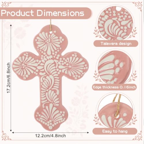 Ferrochef Cross for Wall Talavera Ceramic Cross Decor Mexican, Pink