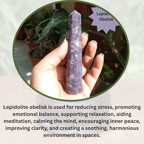 Jet Lepidolite Obelisk Tower - Natural Polished Crystal Point for Home Decor & Desk Display, Calming Lavender Stone, Gift-Ready (3-3.5 Approx).