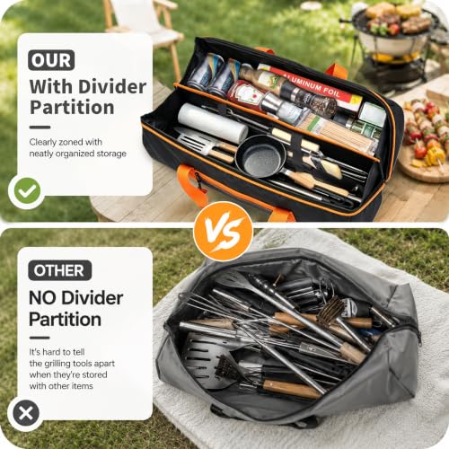 Wigojoy 22-inch black grill tool storage bag with inner divider for BBQ tools