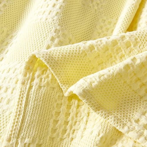 LGYKUMEG 100% Cotton Knitted Throw Blanket 60×79 inch,Lightweight Washed Cotton Blanket - Cotton Breathable All-Season Knit Throw Blankets for Bed and Couch. Yellow