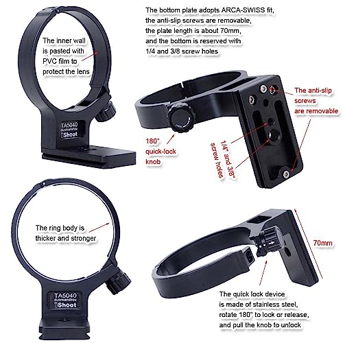 iShoot Metal Tripod Mount Ring Lens Collar Compatible with Tamron 50-400mm f/4.5-6.3 Di III VXD A067, Lens Support Holder Bracket Bottom is Arca-Swiss Fit Quick Release Plate Dovetail Groove