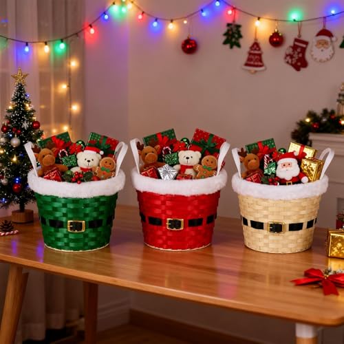 Threehoney 3 Set Christmas Empty Gift Baskets,Fabric Edge,9 x 7 inch 1 Count (Pack of 3) Fabric Edge