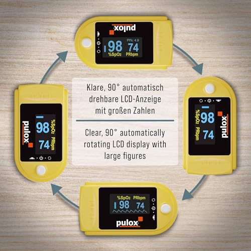 Pulse oximeter PULOX PO-200 Solo Finger Pulse Oximeter for Measuring Pulse and Oxygen Saturation on Finger | With precision indicator for reliable control of oxygen saturation, heart rate and perfusion index PO-200 Solo (Yellow)