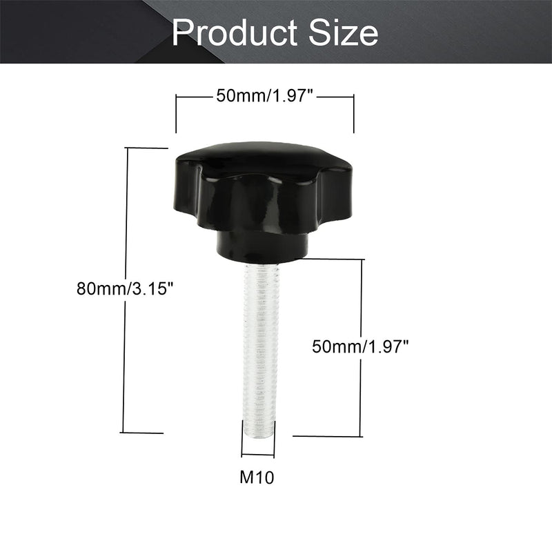 [Australia - AusPower] - MroMax 2PCS M10x50mm Star Handle Knob Thread Replacement Tightening Screw Quick Disassembly Replacement Parts Clamping Handle Grip Screw Knob Black M10 x 50mm 50mm Head Dia 