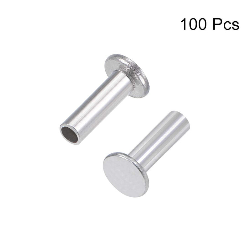 [Australia - AusPower] - uxcell 100 Pcs 2mm x 6mm Aluminum Flat Head Semi-Tubular Rivets Silver Tone M2 x 6mm 