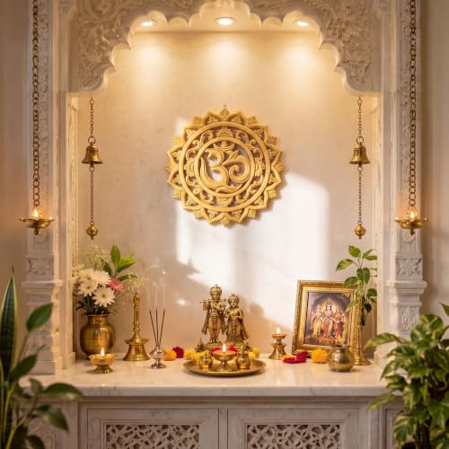 RattanView Wooden Om Wall Decor Hanging Art Golden Om Round Decoration Gold
