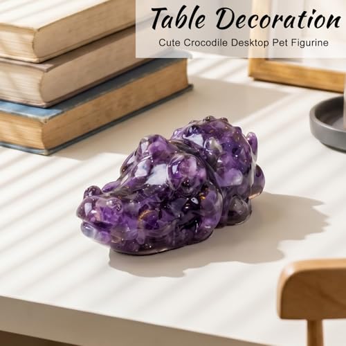 Amethyst Crystal Crocodile Figurine, Natural Resin Alligator Statue for Home Office Desk Decor, Healing Crystals Purple Gifts & Spiritual Gifts for Women Men, Good Luck Animal Ornaments Amethyst