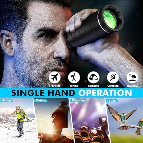 40x60 Monocular Telescope with Smartphone Adapter and Telescope Case High Powered Monocular, Compact Monocular for Wildlife, Hunting, Camping, Travel &Outdoor Adventures Black
