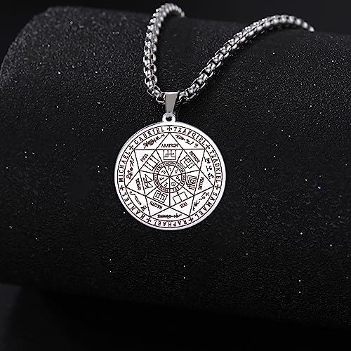 VASSAGO Stainless Steel Seal of The 7 Archangels Pendant Necklace Saint Michael Necklace Spiritual Talisman Amulet Witch Pagan Jewelry for Men Women