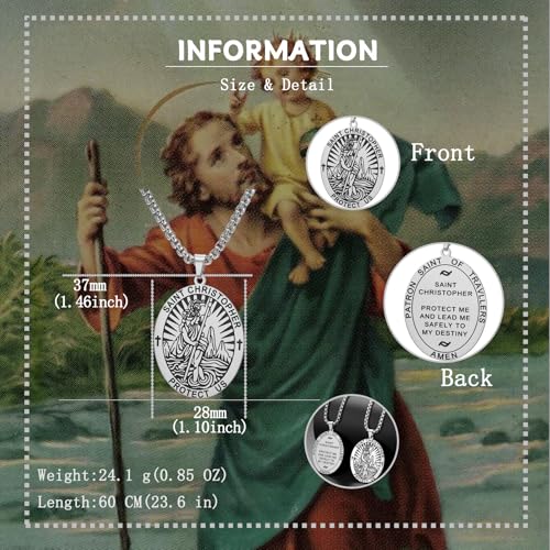 VASSAGO Saint Christopher Necklace St Christopher Medal Pendant Amulet Necklace Religious Protection Jewelry for Men Women silver