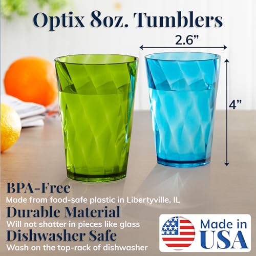 US Acrylic Optix Mini Plastic Reusable Drinking Glasses (Set of 8) 8oz Juice Cups in Jewel Tone Colors | BPA-Free Tumblers, Made in USA | Top-Rack Dishwasher Safe (Pack of 2) 8 ounces (Pack of 2)