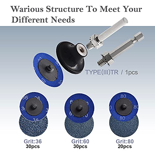 Tshya quick change grinding discs, 2-inch zirconia-coated sanding discs in 36, 60, and 80 grit, 80-piece set