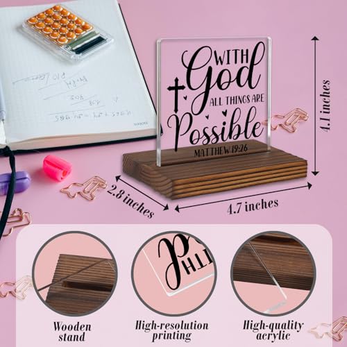 With God All Things Are Possible Sign Matthew 19:26 Christian Decor Gifts for Women Men Faith Inspirational Scripture Decor Religious Prayer Desk Decorative Signs Plaque SWS150 With God All Things