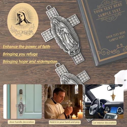 Gorgeoos 2 Pack Our Lady of Guadalupe Cross Wall Decor, Gold Plated Rhinestone Religious Wall Hanging Ancient Gold