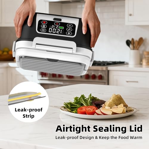 XL 6.3-Cups Cordless Electric Heated Lunch Box for Adults, 20000mAh Rechargeable Battery Powered Smart Self Heating Lunchbox for Men Women, 100W Food Warmer for Trucks Driver Travel Office Worker AA