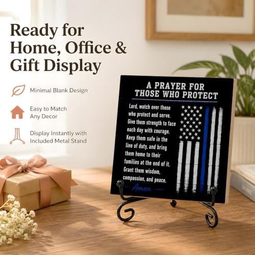 5x5 Prayer For Those Who Protect Wood Sign with Iron Stand Wooden15