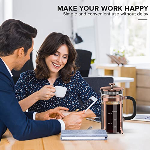 QUQIYSO French Press Coffee Maker, Borosilicate Glass Coffee Press Copper 21oz