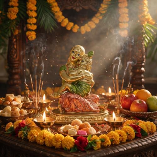 Yashoda Maa with Baby Krishna Statue Hindu Krishna Murti Diwali Pooja Item
