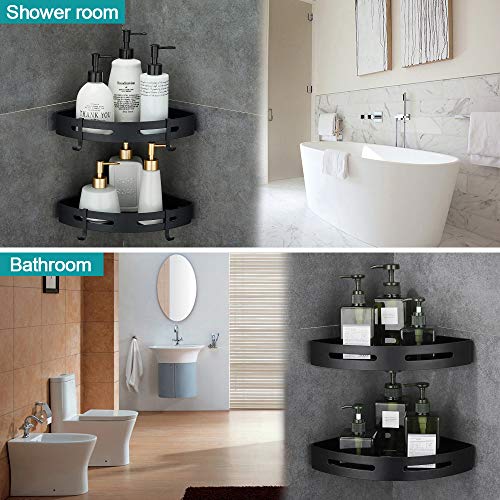 Adhesive Corner Shelf Bathroom Shower Caddy Organizer for Kitchen Toilet No Drilling 2-Tier Bathroom Corner Shelves Shower Caddies Black