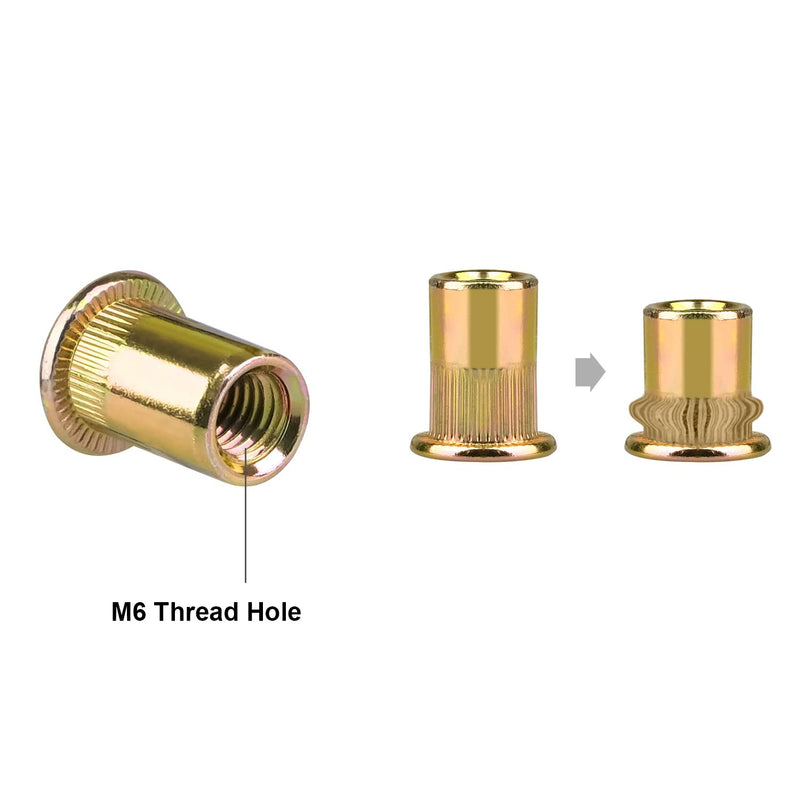 [Australia - AusPower] - M6 Metric Rivet Nuts Zinc Plated Carbon Steel Threaded Insert Nut Nutsert Rivnuts Flat Head Knurled Body,40Pcs M6 Rivet Nuts 40P 