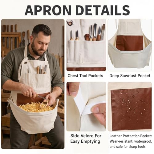 Rickcaptain woodworking apron for men in large size, durable tool apron with multiple pockets