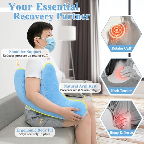 AOSSA Shoulder Surgery Pillow for Sleeping Rotator Cuff Neck and Shoulder Pain Relief Side Sleeper Pillow Bed Wedge for Arm Surgery Pillow Armpit Shoulder Abduction Wedge Surgery Recovery Supplies Blue