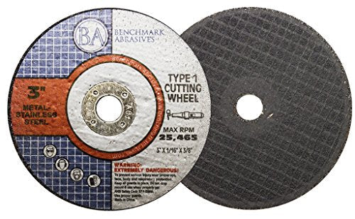 Benchmark Abrasives 3-inch aluminum oxide thin cut-off wheels with 3/8-inch arbor for metal, 25-pack