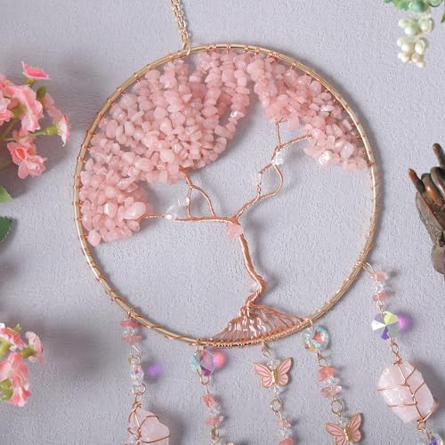 Rose Quartz Dream Catchers for Adults Crystal Suncatchers for Windows Pink Agate