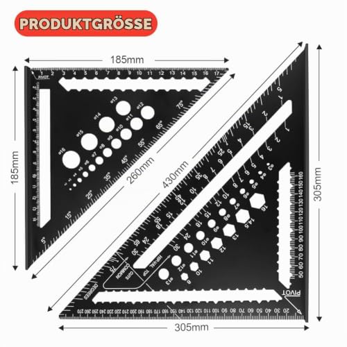 flintronic Carpenter's Square Set, 2 Pieces, Multifunctional Try Square, 18 cm + 30 cm, Aluminum Ruler Angle Guide Including Flat Carpenter's Pencil for Measuring Angles (Black) #A black 30 cm + 18 cm ruler + 2 x pencils