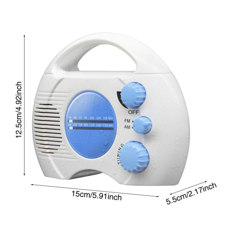 [Australia - AusPower] - Shower Radio, Portable AM/FM Shower Radio, Waterproof Hanging Shower Radio Built-in Speaker Adjustable Volume Battery Operated Shower Radios for Bathroom Kitchen, Outdoor(Blue+White) Blue+white 