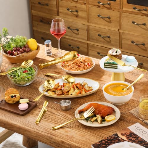 XEVOM 17 Pcs Serving Utensils, Stainless Steel Flatware Serving Tools Kit Gold