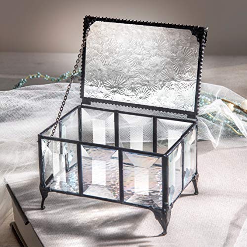 Decorative glass jewelry keepsake box by J Devlin Glass Art with intricate design, perfect for storing jewelry and small trinkets.