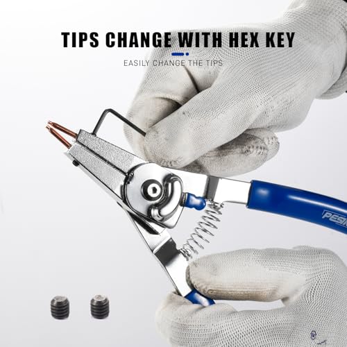 PESIKO 8-inch snap ring pliers with interchangeable tips for internal and external rings