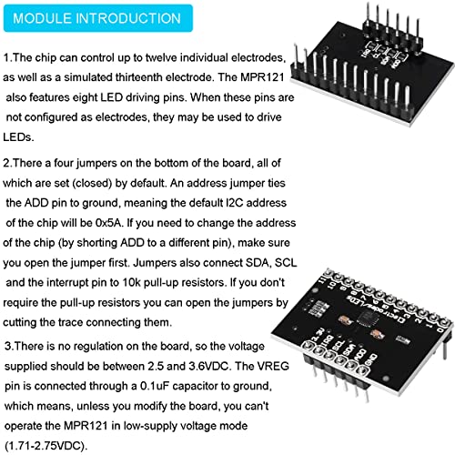 5 pcs MPR121 Breakout V12 Proximity Capacitive Touch Sensor Module Keyboard Touch Sensor Keyboard Development Board with pin header DuPont cable