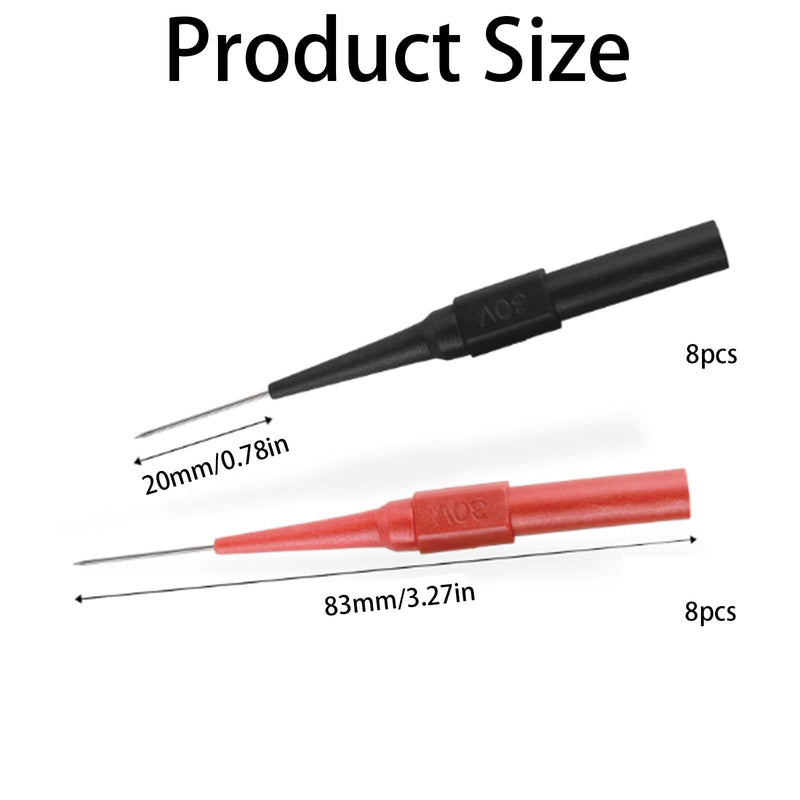 [Australia - AusPower] - 16 Pcs Back Probe Kit, 0.7mm Stainless Steel Non-Destructive Wire Piercing Test Probes, Multimeter Tester Needles for Banana Socket Plug, Automotive Electrical Diagnostics 