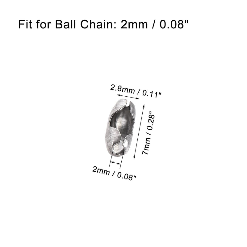 [Australia - AusPower] - uxcell Ball Chain Connector, 2mm Ball Chains Clasp Crimp Clips Link Stainless Steel Connection, Pack of 100 
