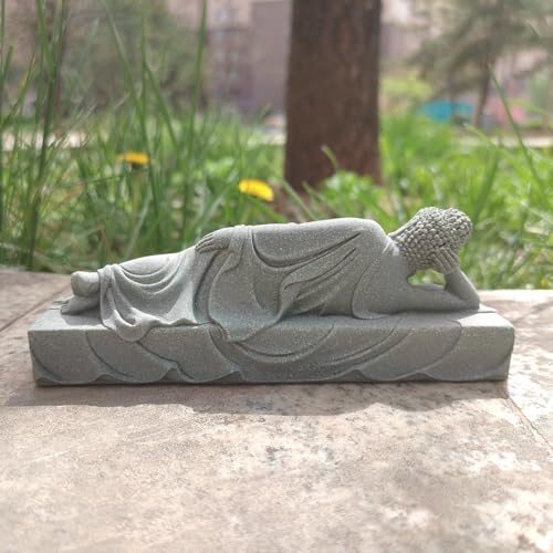 Sleeping Buddha Statue Sandstone Buddha Figurine Zen Buddhism Sculpture, M Medium